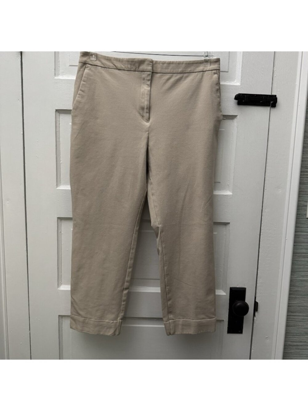 Ann Taylor Factory Pants Women’s 12 Beige Cotton Stretch Cropped Cuffed